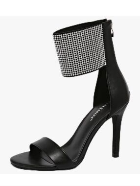 Women’s Black Rhinestone Ankle Cuff Heels Stiletto Sandals Zip Back Size 7
